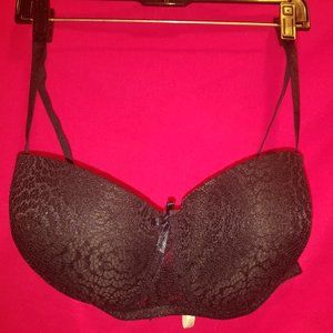 B. Luxe Black Lace Bra Sz 42D Multi-Way Strapless Bra (T=9)